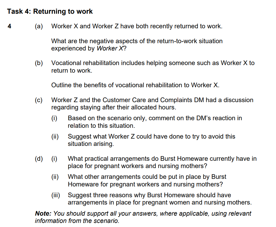 4: Returning to work (a) Worker X and Worker Z