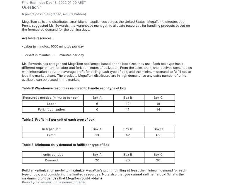 Question 3 Mr. Joe is concerned about how