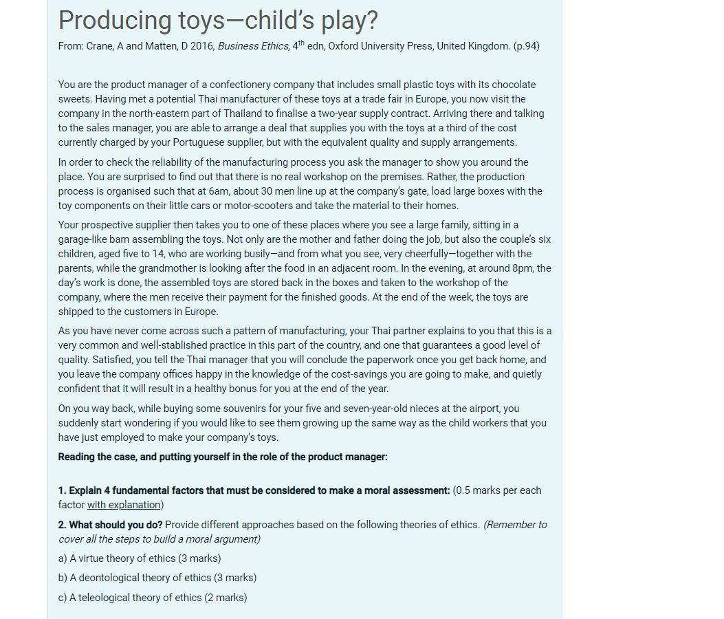 Producing toys-child's play? From: Crane, A and