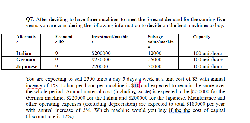 Q7: After deciding to have three machines to meet