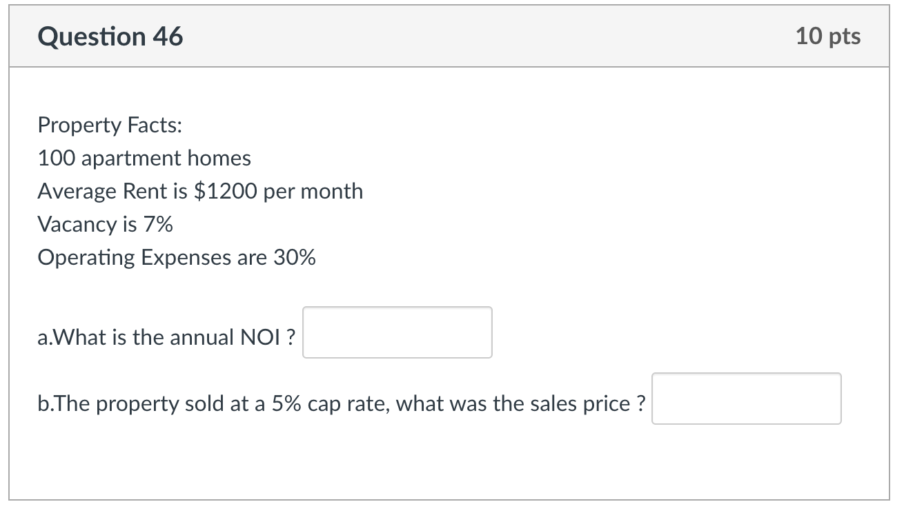 Question 45 10 pts Property Facts: 20 apartment
