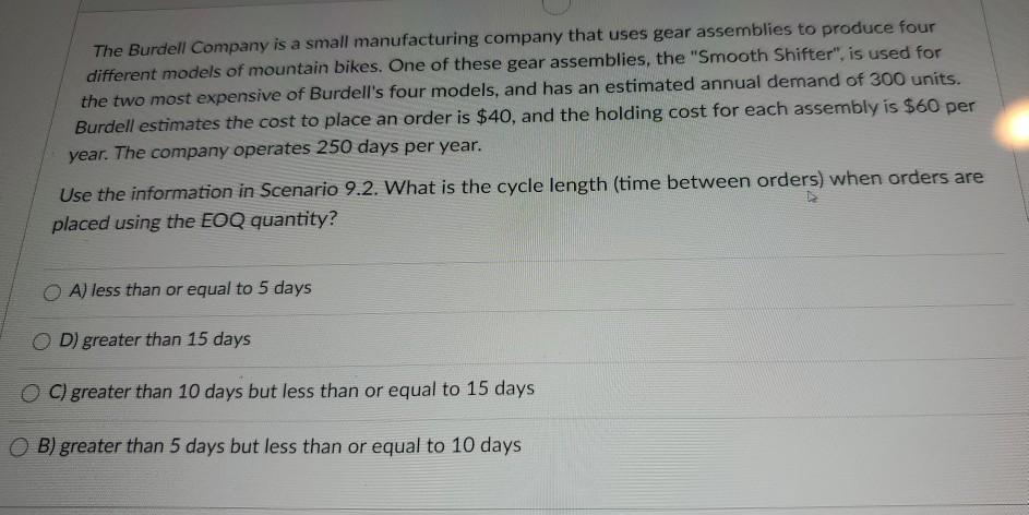 The Burdell Company is a small manufacturing