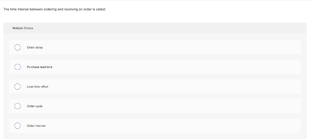 9. The time interval between ordering and