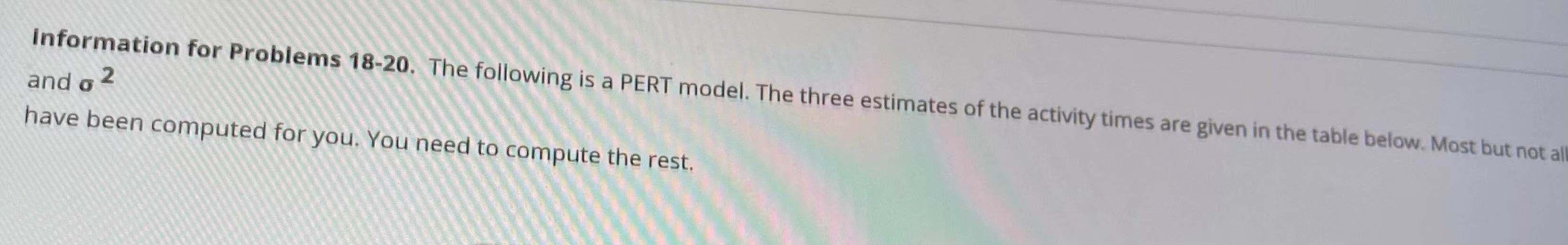 information for Problems 18-20. The following is