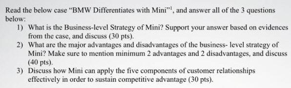 Strategic management Read the below case BMW