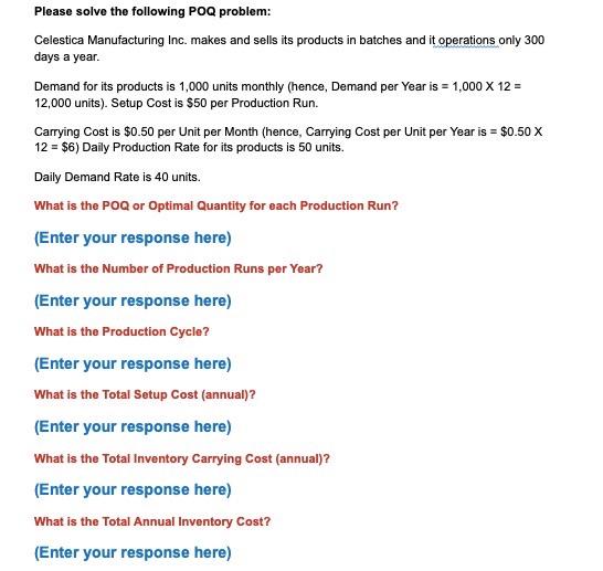 Please solve the following POQ problem: Celestica