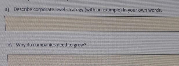 a) Describe corporate level strategy (with an