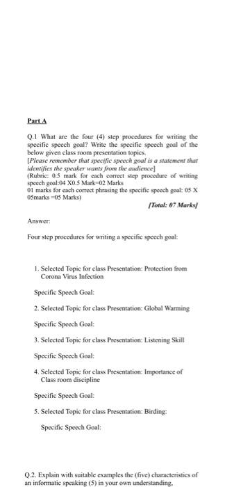 Part A Q.1 What are the four (4) step procedures
