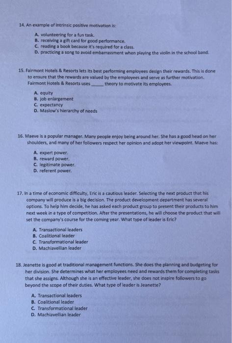 Multiple -Choice Question Leadership Management &