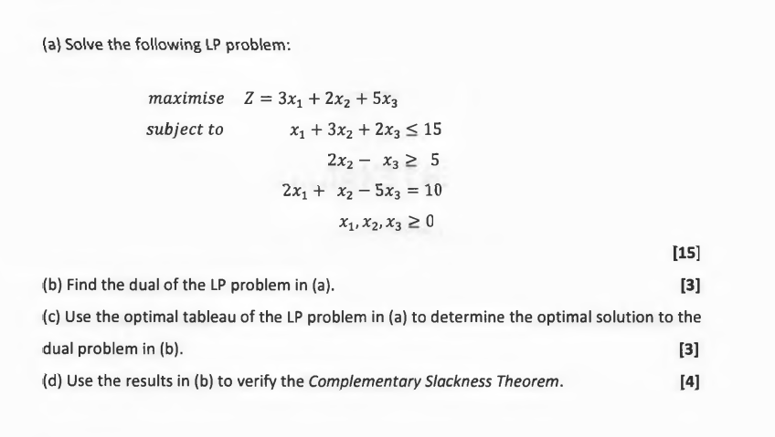 (a) Solve the following LP problem: