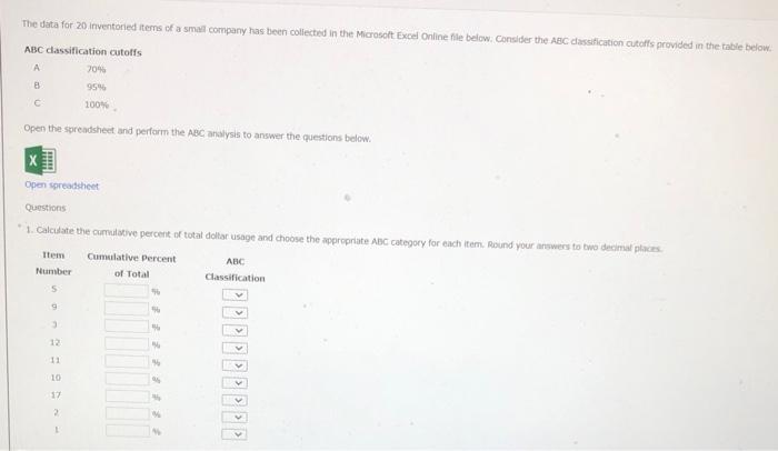 one question, multiple parts The data for 20