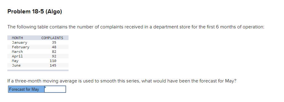 Problem 18-5 (Algo) The following table contains