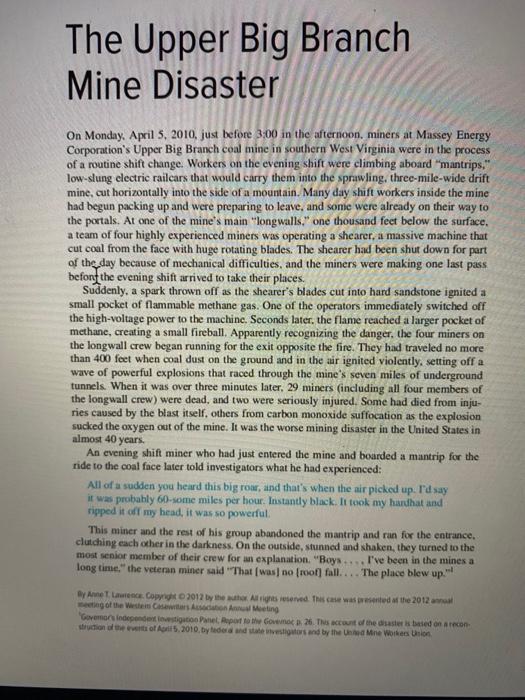 read case seven entitled "the Upper Big Branch