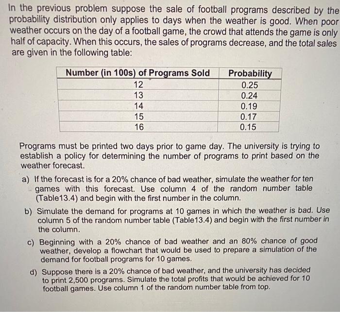 In the previous problem suppose the sale of