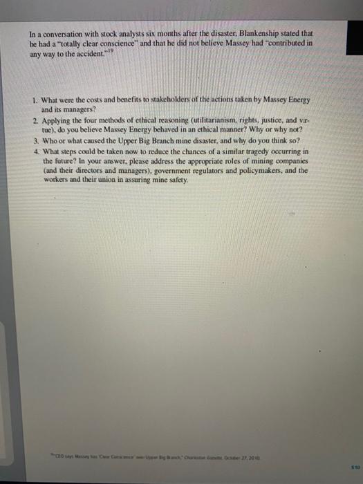 read case seven entitled "the Upper Big Branch