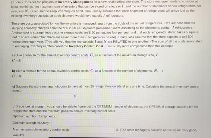 (1 point) Consider the problem of Inventory