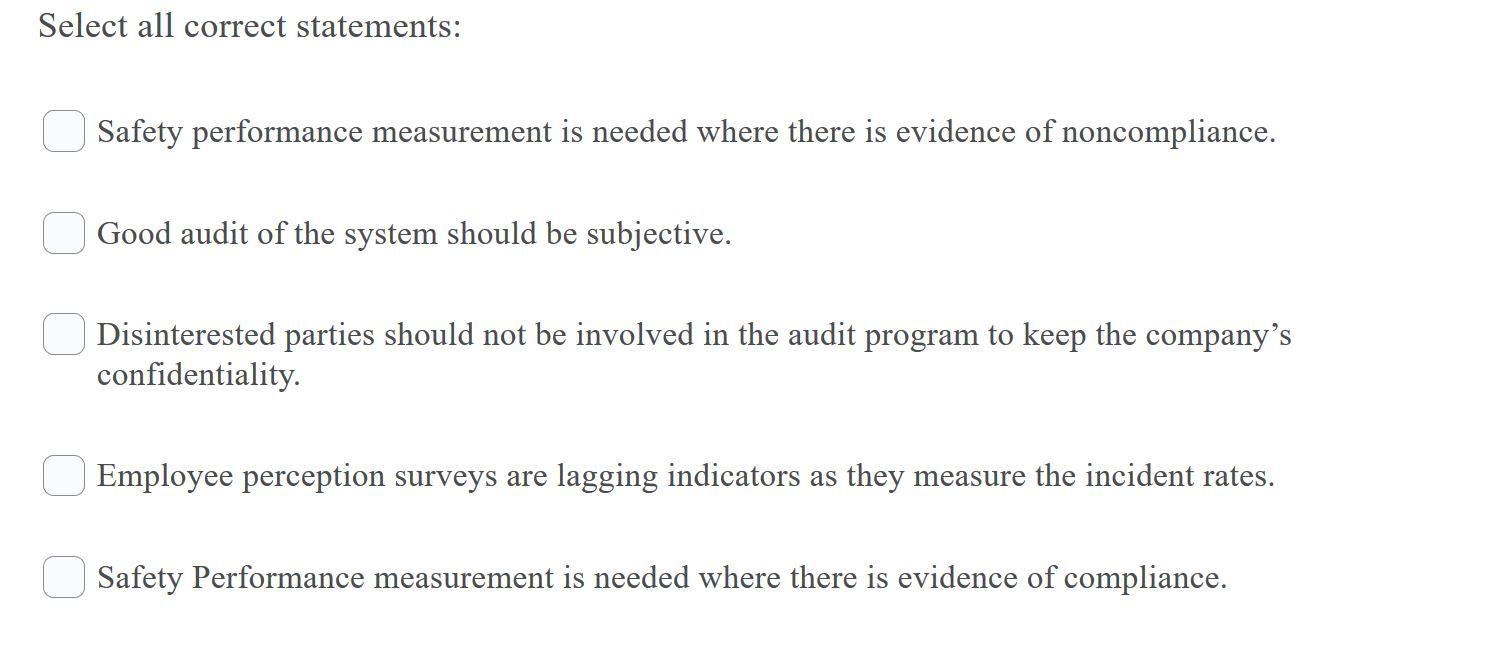 Select all correct statements: Safety performance