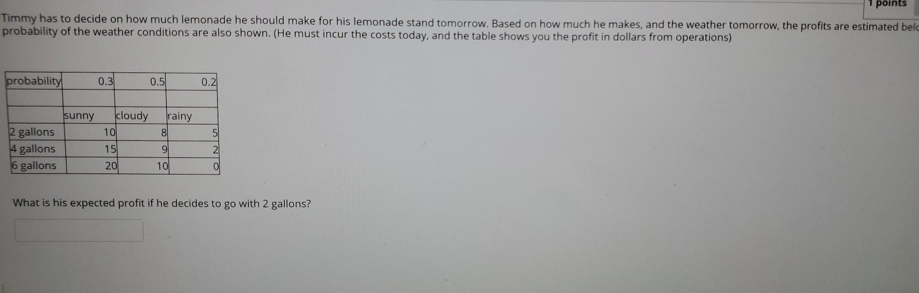 Timmy has to decide how much lemonade he should