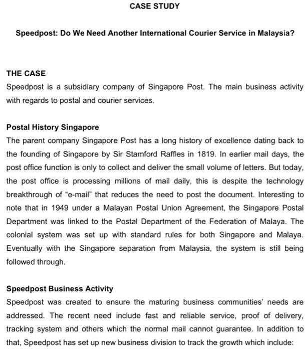 logistic CASE STUDY Speedpost: Do We Need Another
