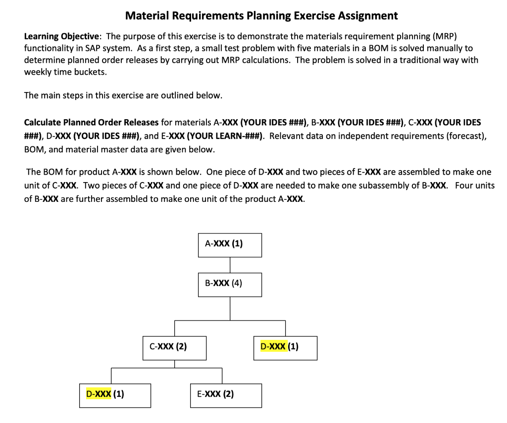 Material Requirements Planning Exercise