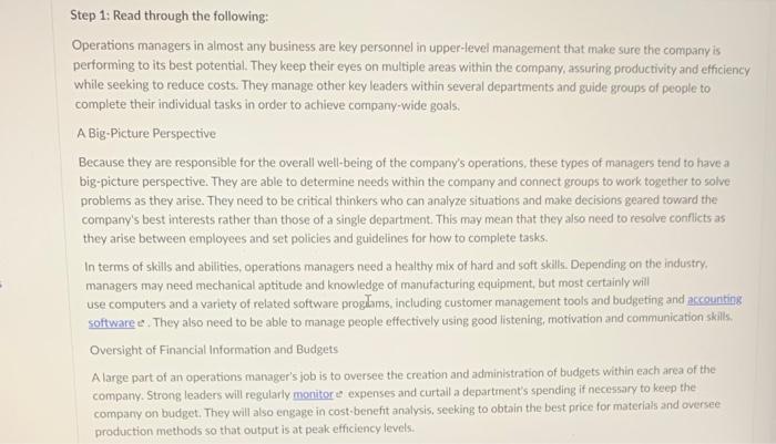 Please help with step 2 SWOT analysis Step 1:
