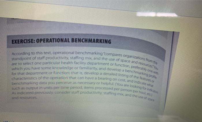 EXERCISE: OPERATIONAL BENCHMARKING According to
