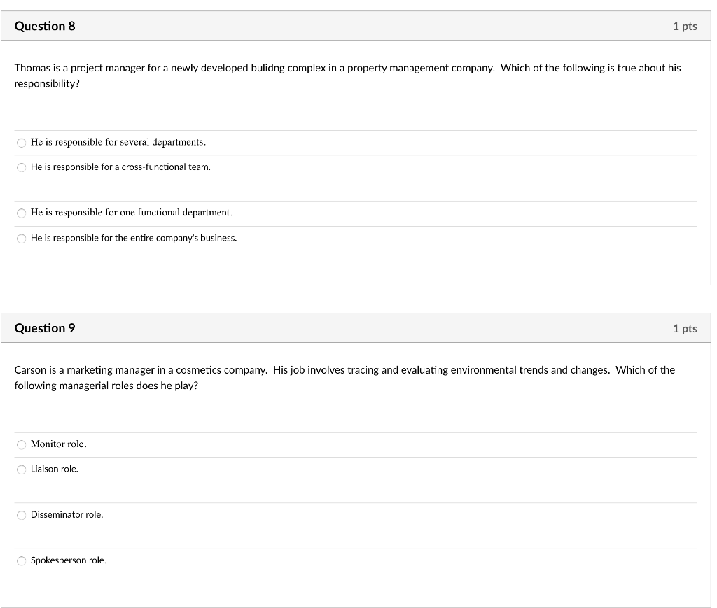 Question 8 1 pts Thomas is a project manager for