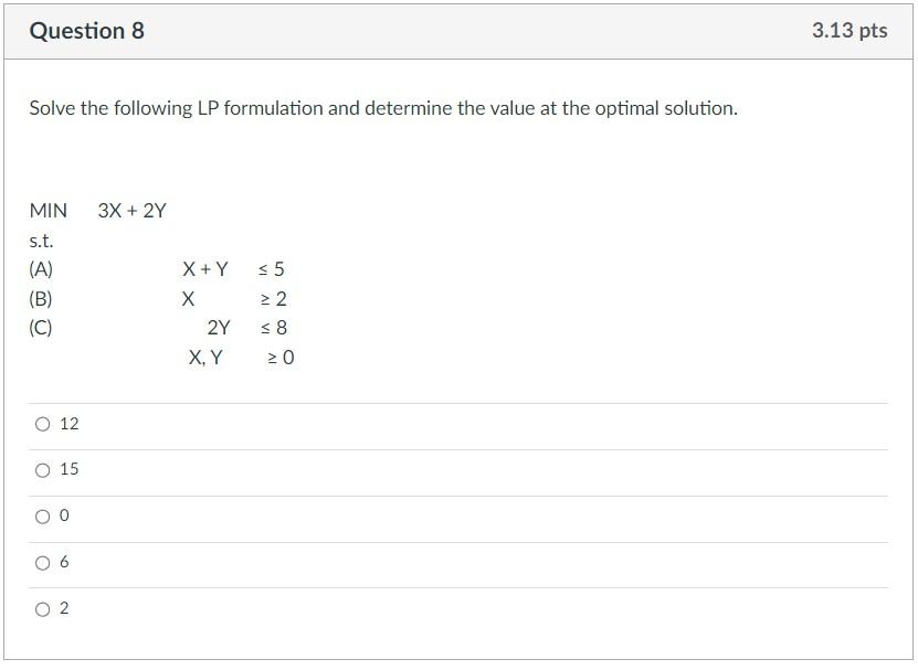 Solve the following LP formulation and determine