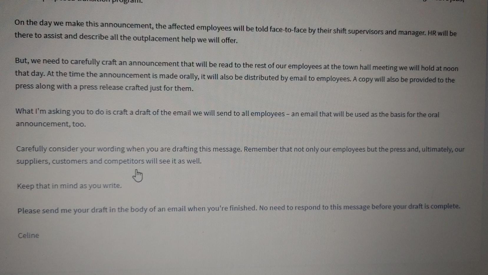 i have to draft a announcement email, points