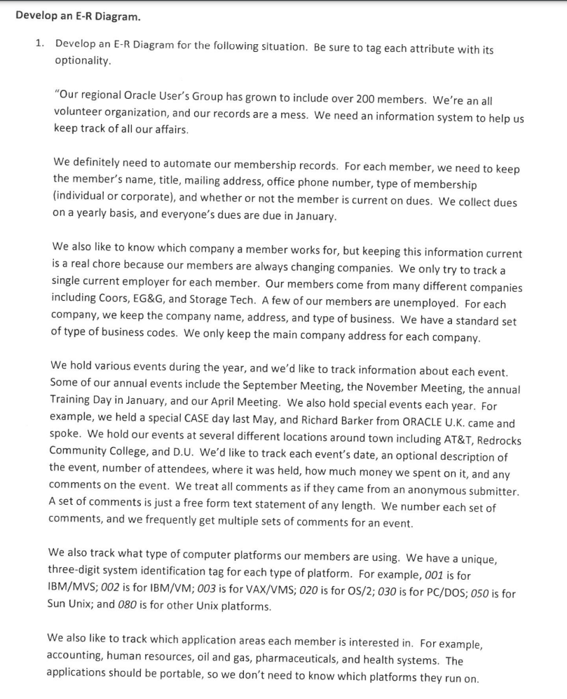 Develop an E-R Diagram. 1. Develop an E-R Diagram