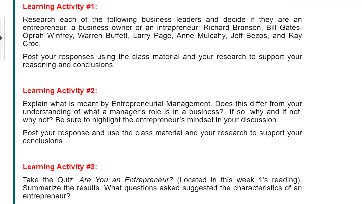 Learning Activity #1: Research each of the