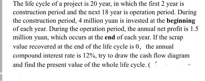 The life cycle of a project is 20 year, in which