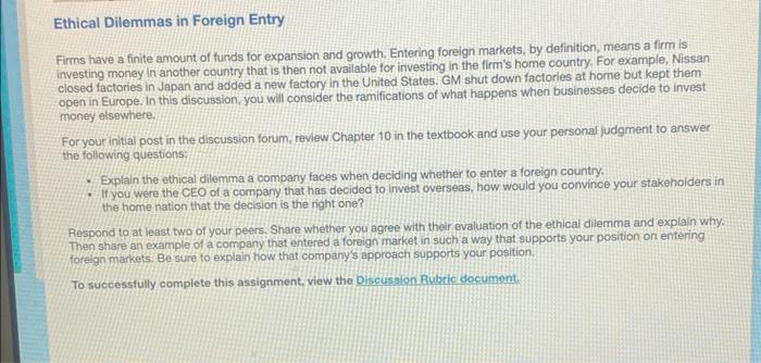 Ethical Dilemmas in Foreign Entry Firms have a