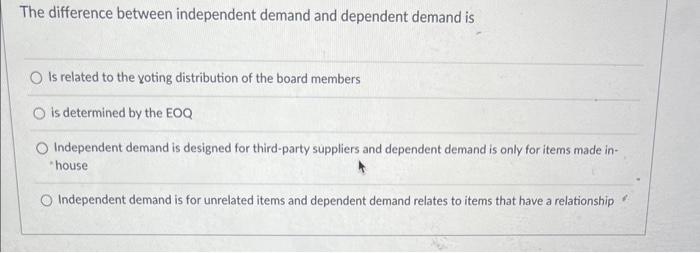 The difference between independent demand and