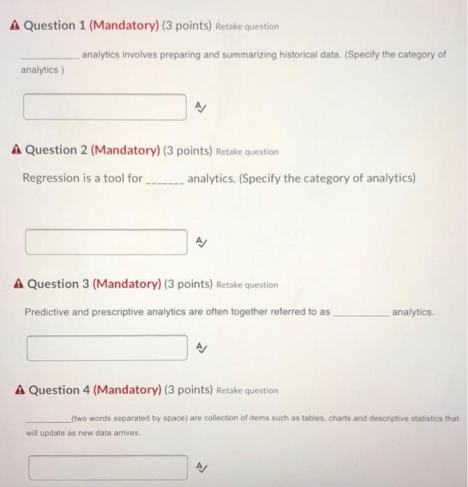 A Question 1 (Mandatory) (3 points) Retake