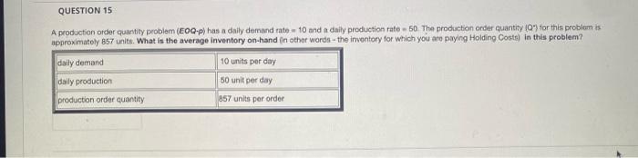 A production ofcler quantify problem (EOQp) has a