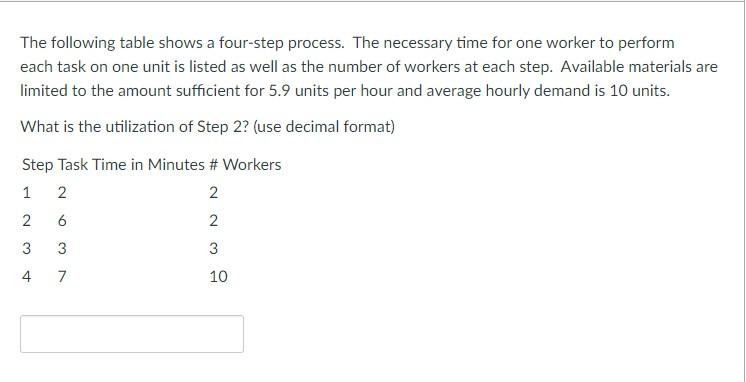 The following table shows a four-step process.
