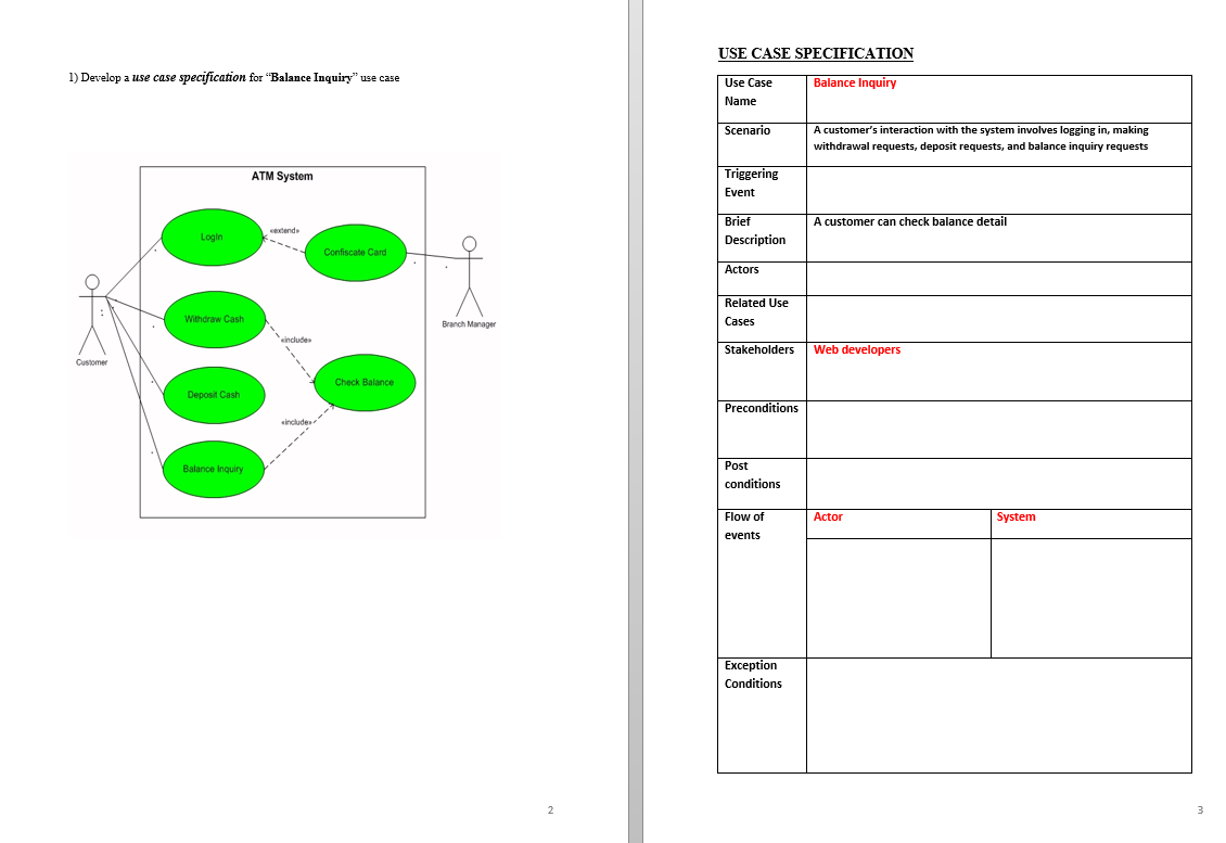 USE CASE SPECIFICATION 1) Develop a use case