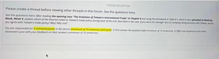 FORUM DESCRIPTION Please create a thread before