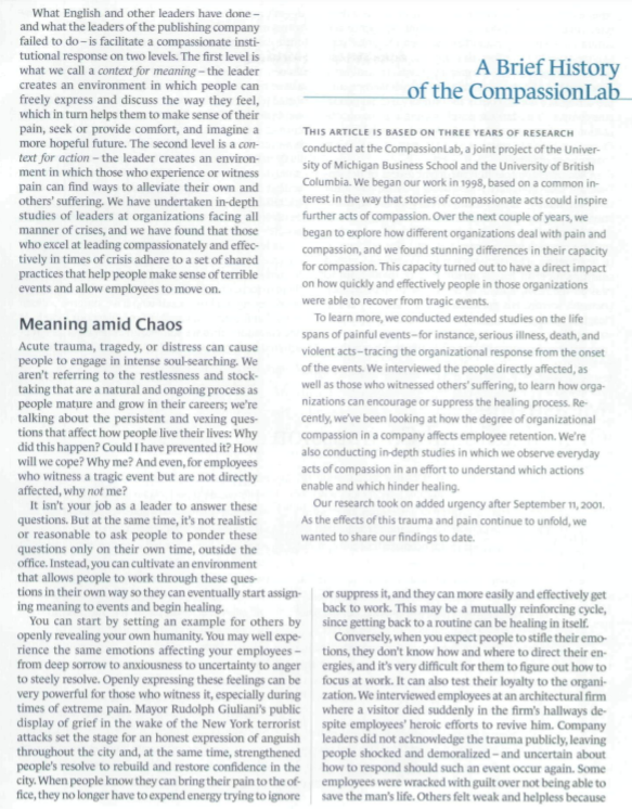 Reflect on the HBR article as well as the