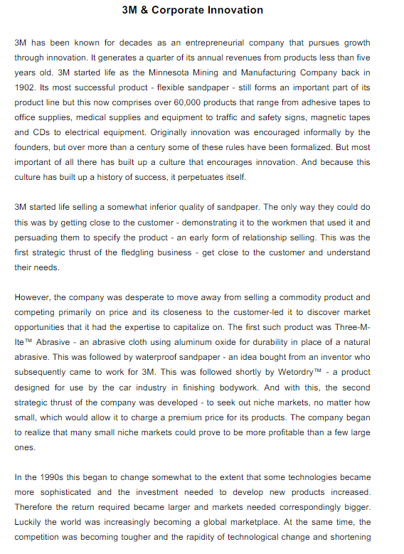 3M \& Corporate Innovation 3M has been known for