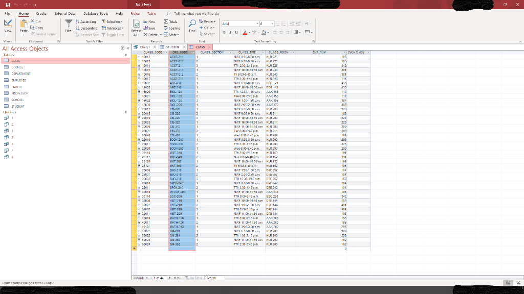 Write a query to display the class code and the