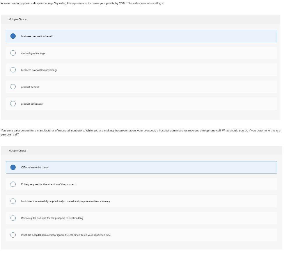 Multiple Choice business proposition benefit.