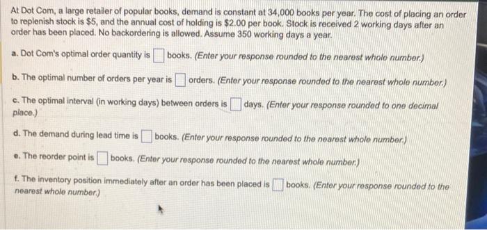 At Dot Com, a large retailer of popular books,