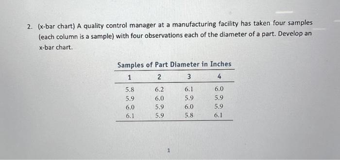 2. (x-bar chart) A quality control manager at a