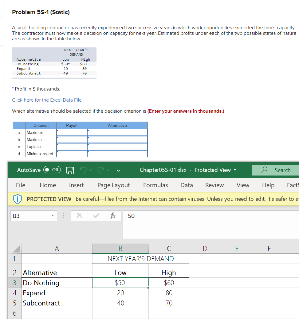 Problem 5S-1 (Static) A small building contractor