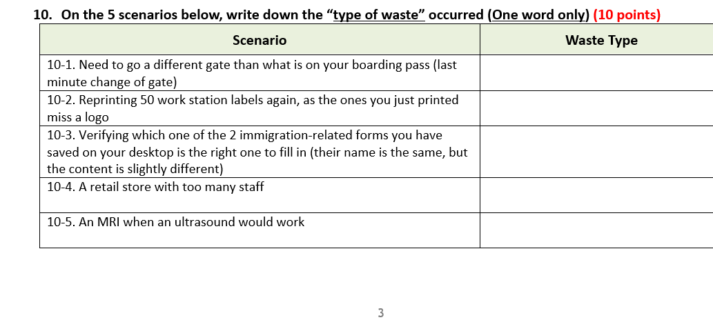 10. On the 5 scenarios below, write down the