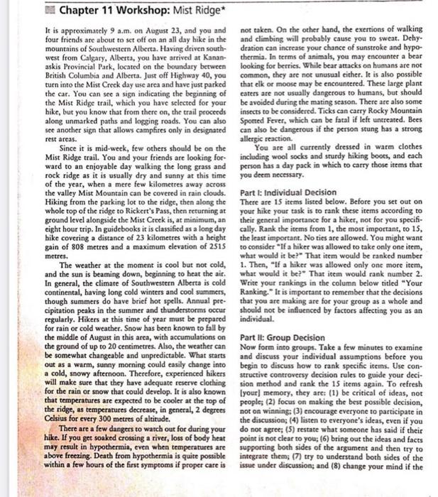 Chapter 11 Workshop: Mist Ridge It is