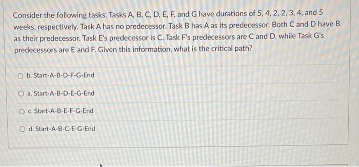 Consider the following tasks. Tasks A, B, C, D,