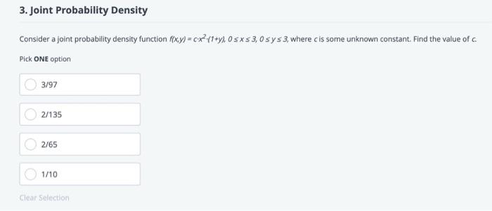3. Joint Probability Density Consider a joint